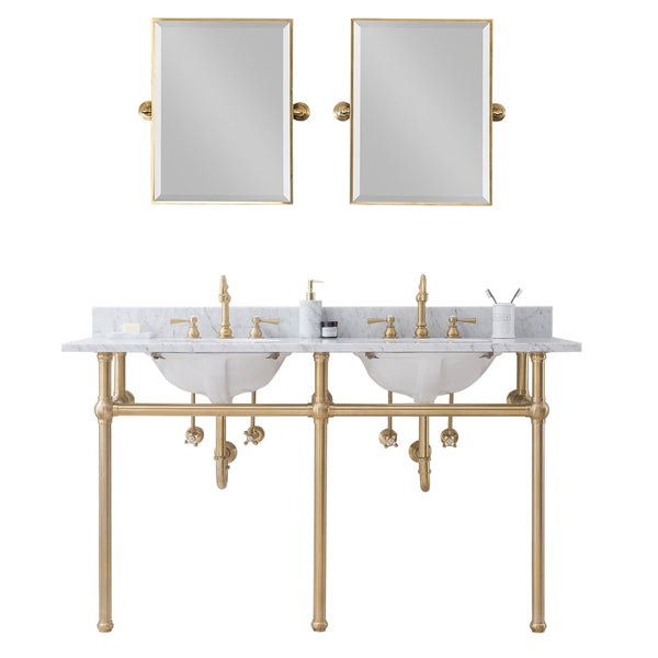 Water Creation EB60E-0612 EMBASSY 60W x 34H  Double Washstand , P-Trap, Countertop with Sink, F2-0012 Faucet and Mirror included, in Satin Gold Finish