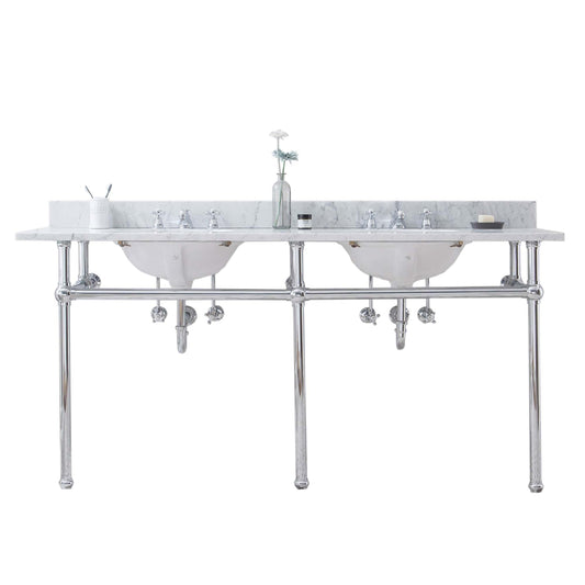 Water Creation EB72C-0100 EMBASSY 72"W x 34"H Double Washstand , P-Trap, and Countertop with Sink included, in Chrome Finish