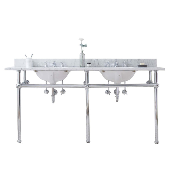 Water Creation EB72C-0100 EMBASSY 72W x 34H  Double Washstand , P-Trap, and Countertop with Sink included, in Chrome Finish