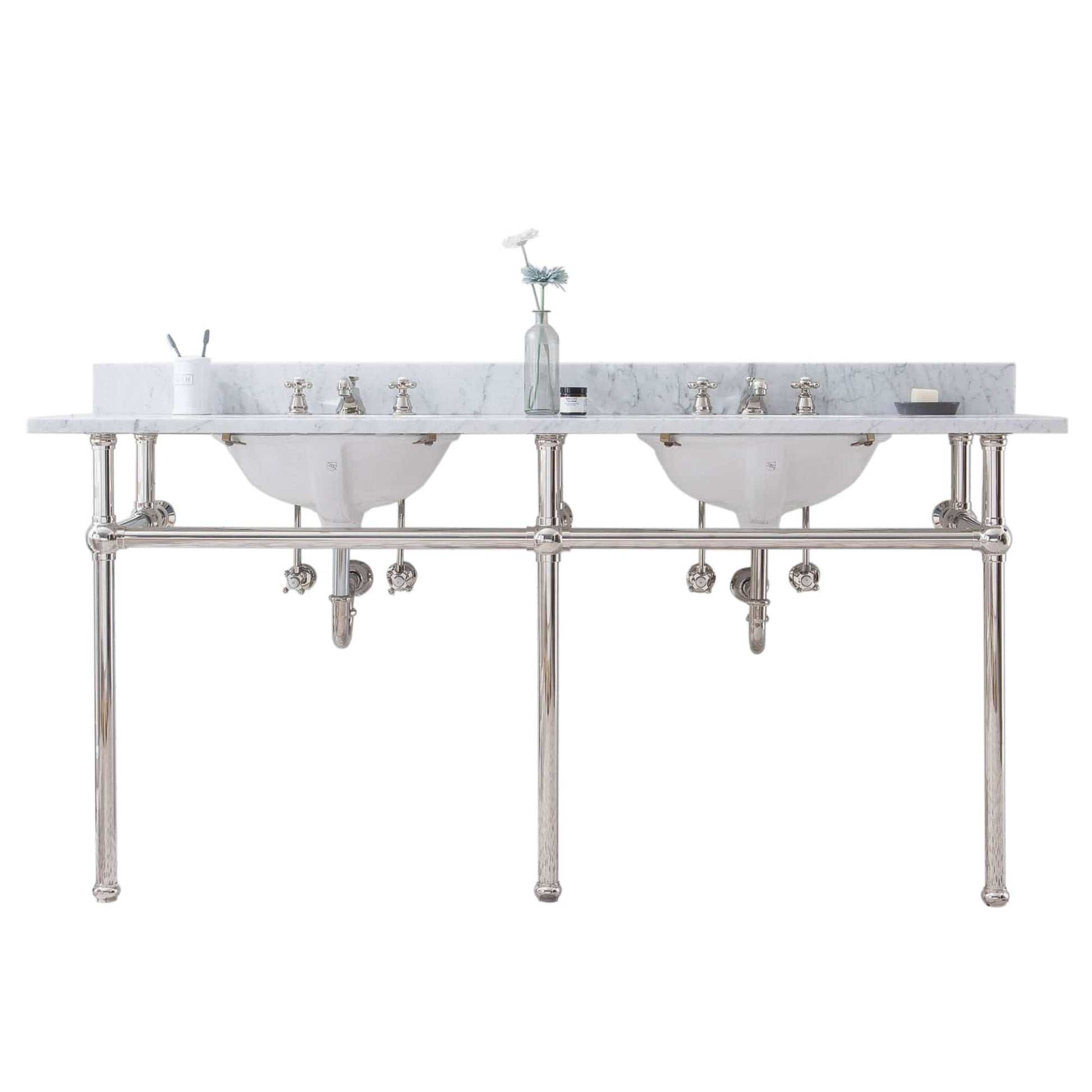 Water Creation EB72C-0500 EMBASSY 72"W x 34"H  Double Washstand , P-Trap, and Countertop with Sink included, in Polished Nickel Finish