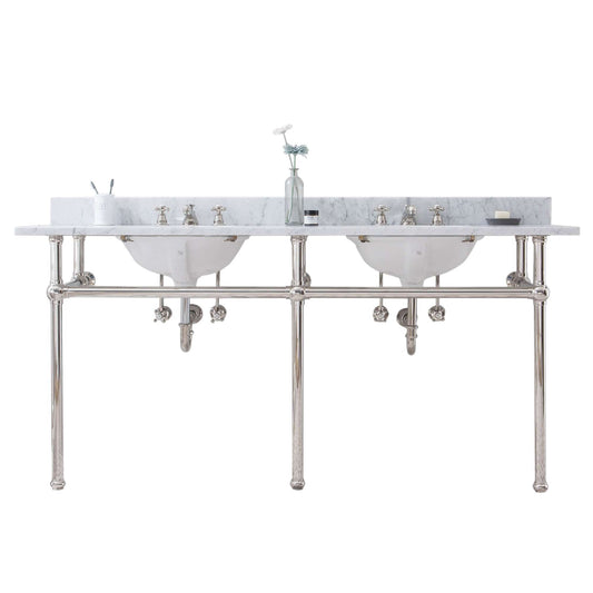 Water Creation EB72C-0500 EMBASSY 72"W x 34"H Double Washstand , P-Trap, and Countertop with Sink included, in Polished Nickel Finish