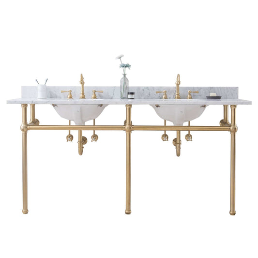 Water Creation EB72C-0600 EMBASSY 72"W x 34"H Double Washstand , P-Trap, and Countertop with Sink included, in Satin Gold Finish