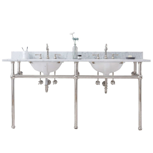 Water Creation EB72D-0512 EMBASSY 72"W x 34"H  Double Washstand , P-Trap, Countertop with Sink, and F2-0012 Faucet included, in Polished Nickel Finish