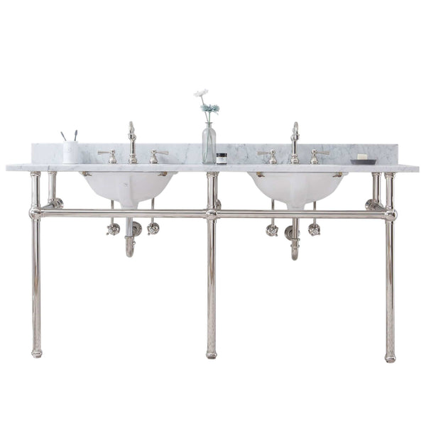 Water Creation EB72D-0512 EMBASSY 72W x 34H  Double Washstand , P-Trap, Countertop with Sink, and F2-0012 Faucet included, in Polished Nickel Finish