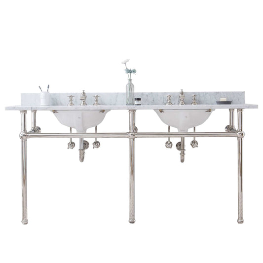 Water Creation EB72D-0513 EMBASSY 72"W x 34"H  Double Washstand , P-Trap, Countertop with Sink, and F2-0013 Faucet included, in Polished Nickel Finish