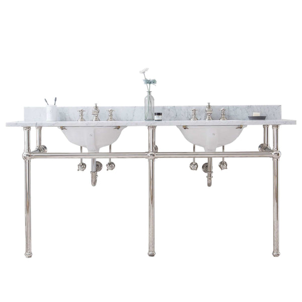 Water Creation EB72D-0513 EMBASSY 72W x 34H  Double Washstand , P-Trap, Countertop with Sink, and F2-0013 Faucet included, in Polished Nickel Finish