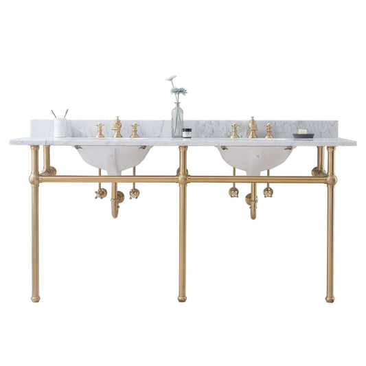 Water Creation EB72D-0613 EMBASSY 72"W x 34"H Double Washstand , P-Trap, Countertop with Sink, and F2-0013 Faucet included, in Satin Gold Finish