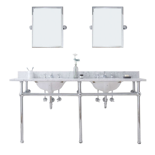 Water Creation EB72E-0109 EMBASSY 72"W x 34"H Double Washstand , P-Trap, Countertop with Sink, F2-0009 Faucet and Mirror included, in Chrome Finish