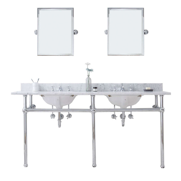 Water Creation EB72E-0109 EMBASSY 72W x 34H  Double Washstand , P-Trap, Countertop with Sink, F2-0009 Faucet and Mirror included, in Chrome Finish