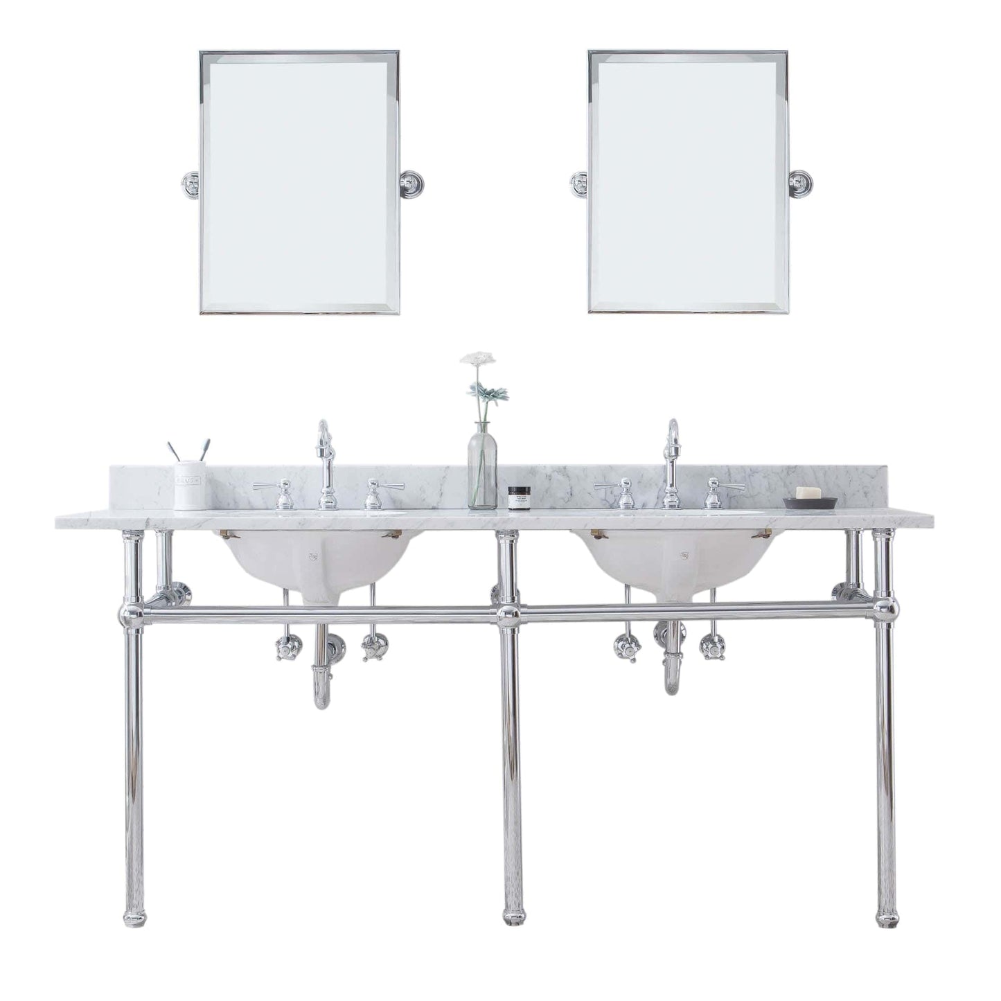 Water Creation EB72E-0112 EMBASSY 72"W x 34"H  Double Washstand , P-Trap, Countertop with Sink, F2-0012 Faucet and Mirror included, in Chrome Finish