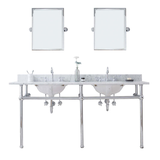 Water Creation EB72E-0112 EMBASSY 72"W x 34"H Double Washstand , P-Trap, Countertop with Sink, F2-0012 Faucet and Mirror included, in Chrome Finish