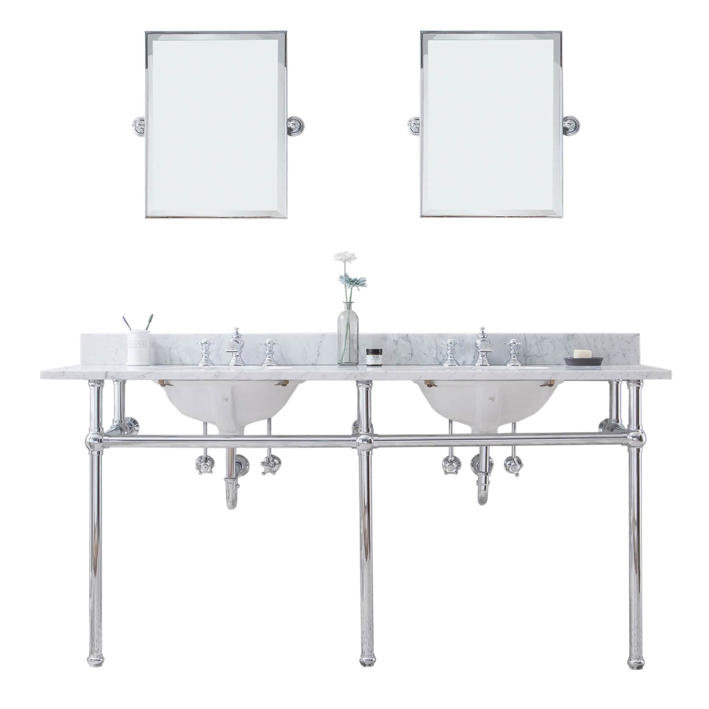 Water Creation EB72E-0113 EMBASSY 72"W x 34"H  Double Washstand , P-Trap, Countertop with Sink, F2-0013 Faucet and Mirror included, in Chrome Finish