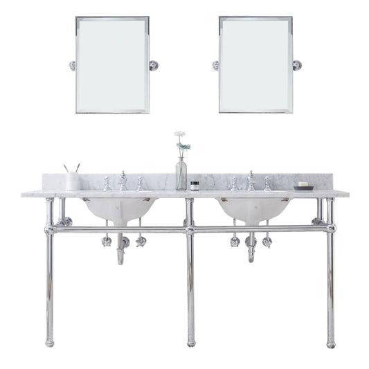 Water Creation EB72E-0113 EMBASSY 72"W x 34"H Double Washstand , P-Trap, Countertop with Sink, F2-0013 Faucet and Mirror included, in Chrome Finish