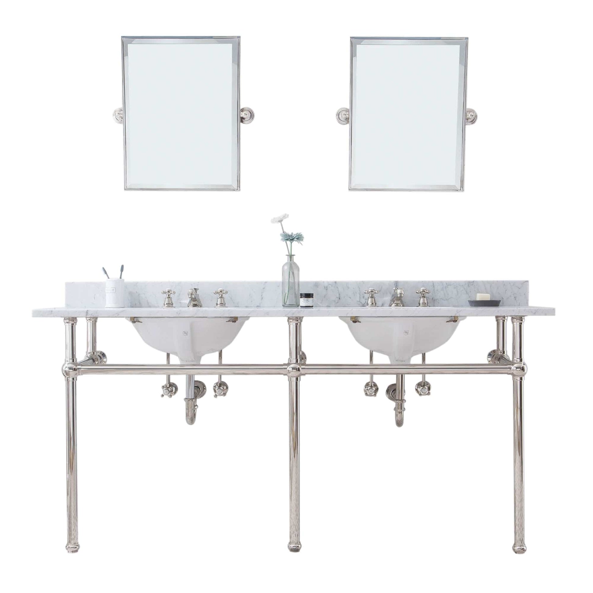 Water Creation EB72E-0509 EMBASSY 72"W x 34"H  Double Washstand , P-Trap, Countertop with Sink, F2-0009 Faucet and Mirror included, in Polished Nickel Finish