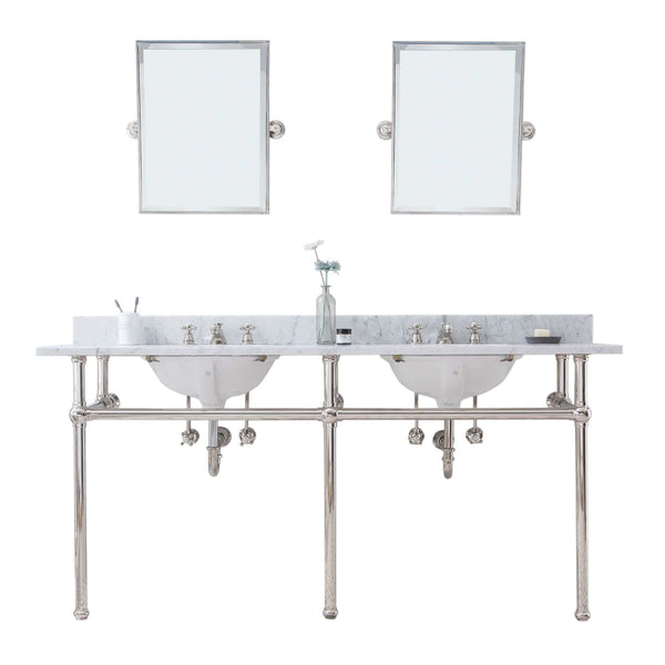 Water Creation EB72E-0509 EMBASSY 72W x 34H  Double Washstand , P-Trap, Countertop with Sink, F2-0009 Faucet and Mirror included, in Polished Nickel Finish