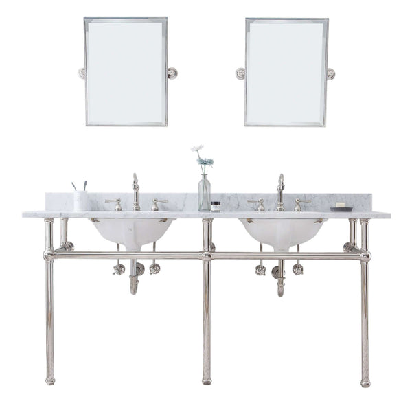 Water Creation EB72E-0512 EMBASSY 72W x 34H  Double Washstand , P-Trap, Countertop with Sink, F2-0012 Faucet and Mirror included, in Polished Nickel Finish