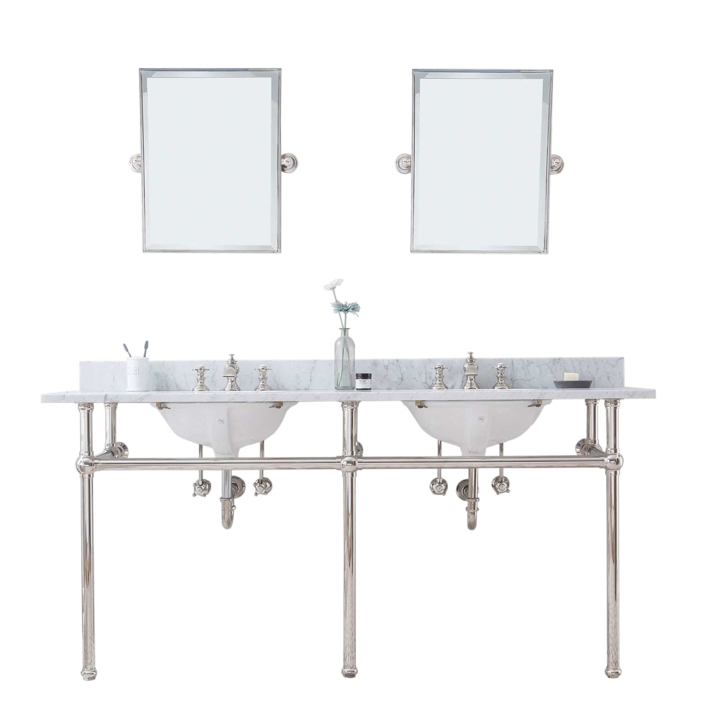 Water Creation EB72E-0513 EMBASSY 72"W x 34"H  Double Washstand , P-Trap, Countertop with Sink, F2-0013 Faucet and Mirror included, in Polished Nickel Finish