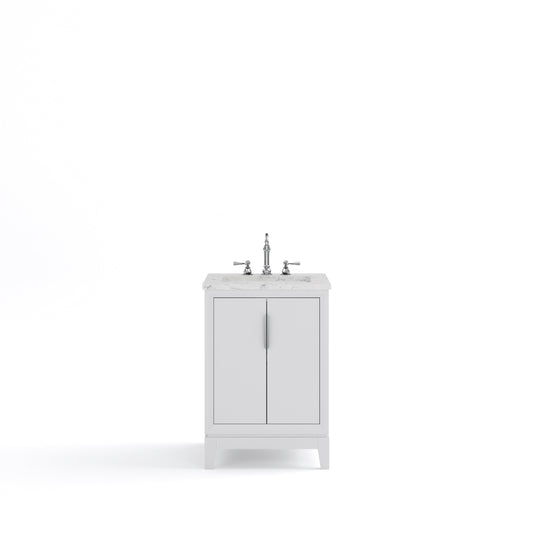 Water Creation EL24CW01PW-000TL1201 ELIZABETH 24"W x 34.25"H Pure White Single-Sink Vanity with Carrara White Marble Countertop + Faucets (F2-0012-01-TL)