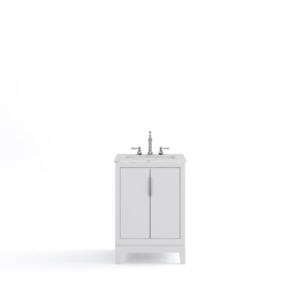 Water Creation EL24CW01PW-000TL1201 ELIZABETH 24W x 34.25H Pure White Single-Sink Vanity with Carrara White Marble Countertop + Faucets (F2-0012-01-TL)