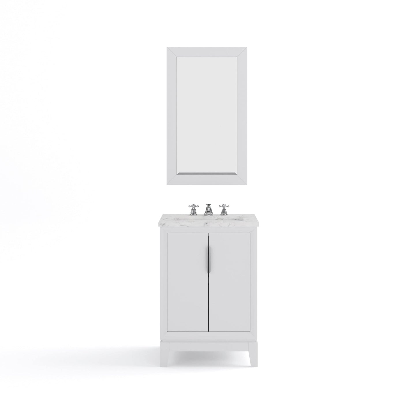 Water Creation EL24CW01PW-R21BX0901 ELIZABETH 24"W x 34.25"H Pure White Single-Sink Vanity with Carrara White Marble Countertop + Faucets & Mirror (F2-0009-01-BX)