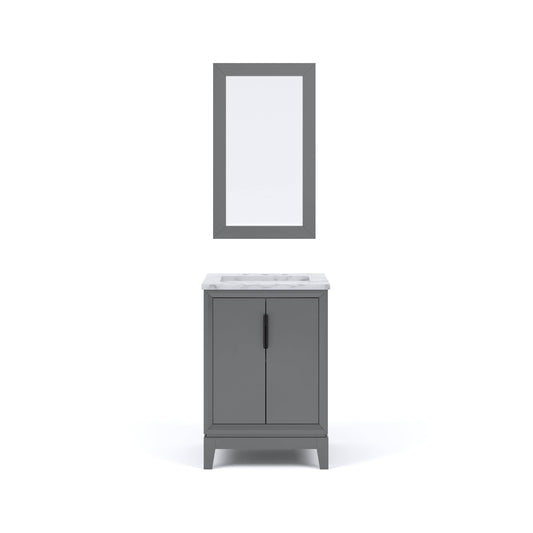 Water Creation EL24CW03CG-R21000000 ELIZABETH 24"W x 34.25"H Cashmere Gray Single-Sink Vanity with Carrara White Marble Countertop + Mirror