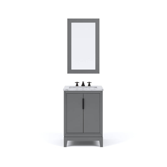 Water Creation EL24CW03CG-R21BX0903 ELIZABETH 24"W x 34.25"H Cashmere Gray Single-Sink Vanity with Carrara White Marble Countertop + Faucets & Mirror (F2-0009-03-BX)