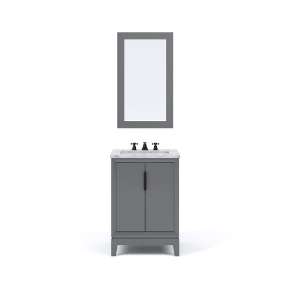 Water Creation EL24CW03CG-R21BX0903 ELIZABETH 24W x 34.25H Cashmere Gray Single-Sink Vanity with Carrara White Marble Countertop + Faucets & Mirror (F2-0009-03-BX)