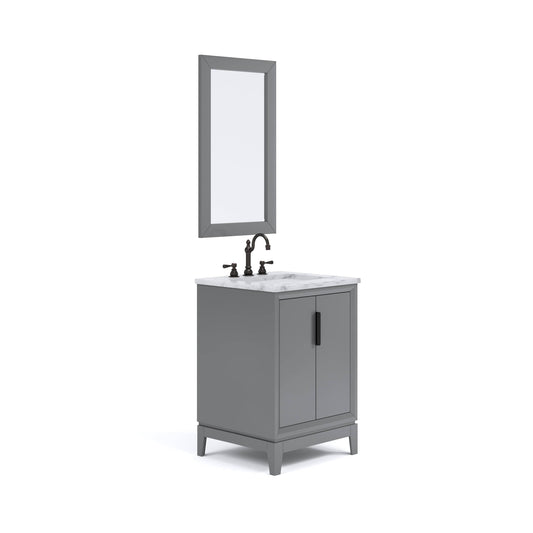 Water Creation EL24CW03CG-R21TL1203 ELIZABETH 24"W x 34.25"H Cashmere Gray Single-Sink Vanity with Carrara White Marble Countertop + Faucets & Mirror (F2-0012-03-TL)