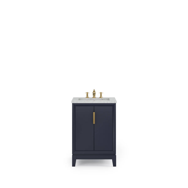 Water Creation EL24CW06MB-000FX1306 ELIZABETH 24W x 34.25H Monarch Blue Single-Sink Vanity with Carrara White Marble Countertop + Faucets (F2-0013-06-FX)