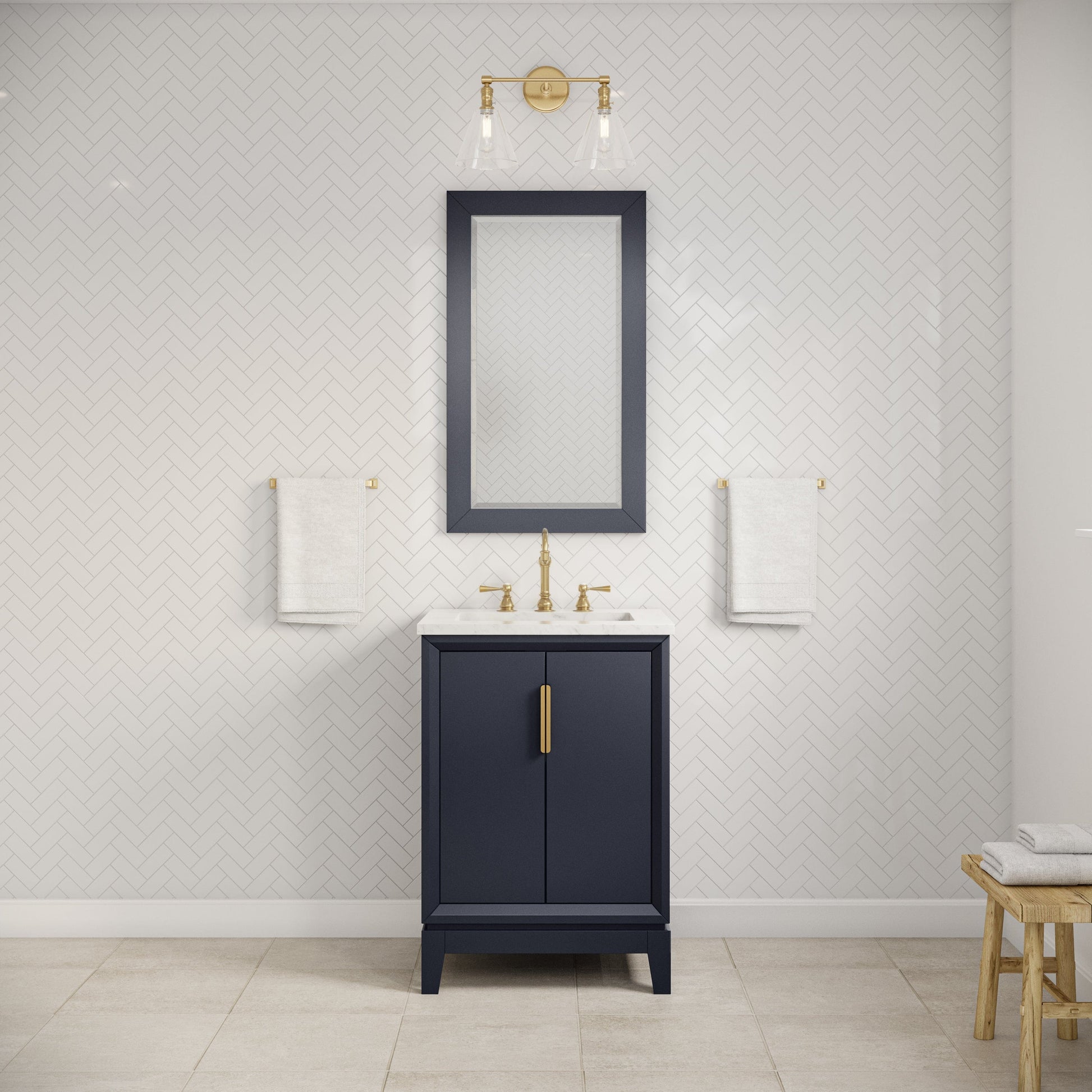 Water Creation EL24CW06MB-000TL1206 ELIZABETH 24"W x 34.25"H Monarch Blue Single-Sink Vanity with Carrara White Marble Countertop + Faucets (F2-0012-06-TL)