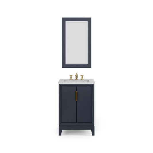 Water Creation EL24CW06MB-R21FX1306 ELIZABETH 24"W x 34.25"H Monarch Blue Single-Sink Vanity with Carrara White Marble Countertop + Faucets & Mirror (F2-0013-06-FX)