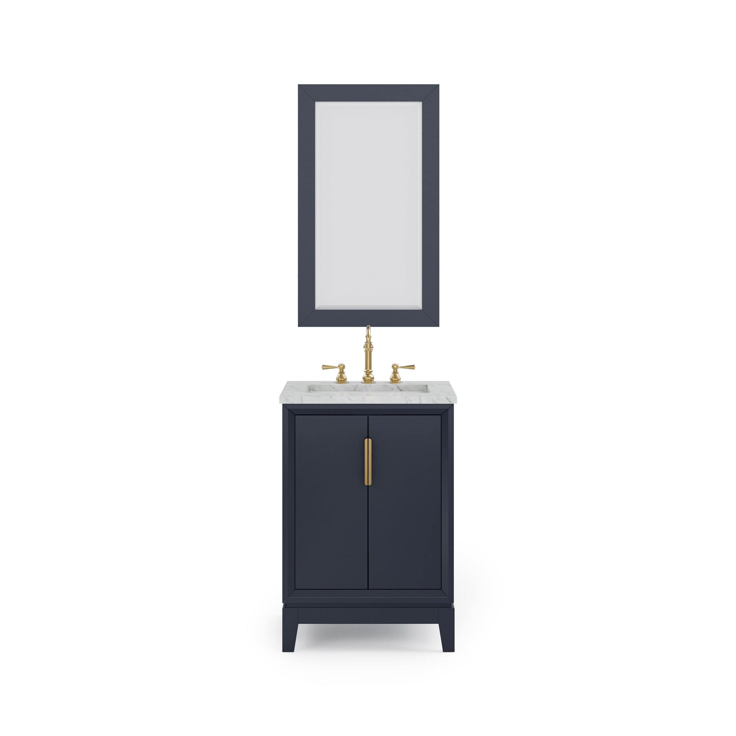 Water Creation EL24CW06MB-R21TL1206 ELIZABETH 24"W x 34.25"H Monarch Blue Single-Sink Vanity with Carrara White Marble Countertop + Faucets & Mirror (F2-0012-06-TL)