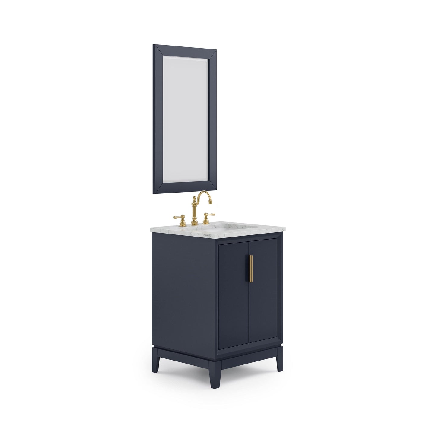 Water Creation EL24CW06MB-R21TL1206 ELIZABETH 24"W x 34.25"H Monarch Blue Single-Sink Vanity with Carrara White Marble Countertop + Faucets & Mirror (F2-0012-06-TL)