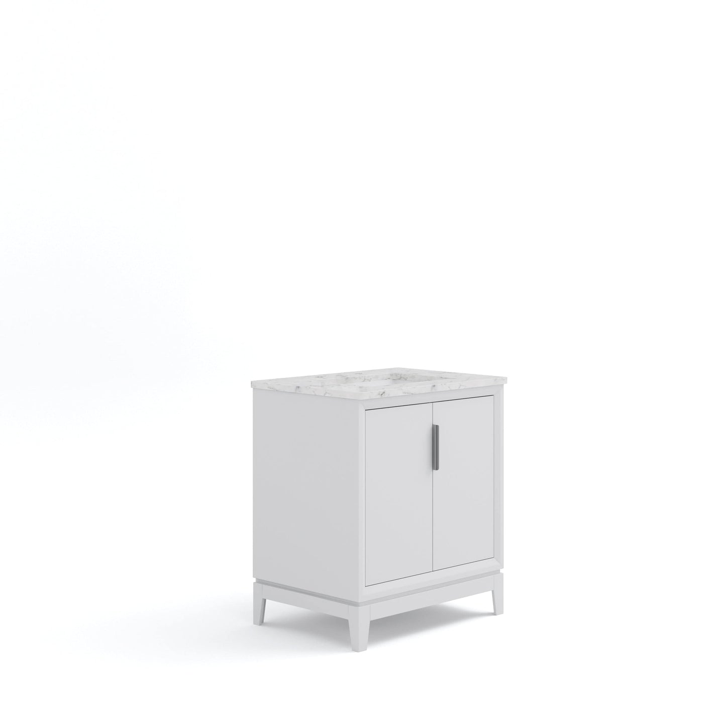 Water Creation EL30CW01PW-000000000 ELIZABETH 30"W x 34.25"H Pure White Single-Sink Vanity with Carrara White Marble Countertop (Vanity Only)