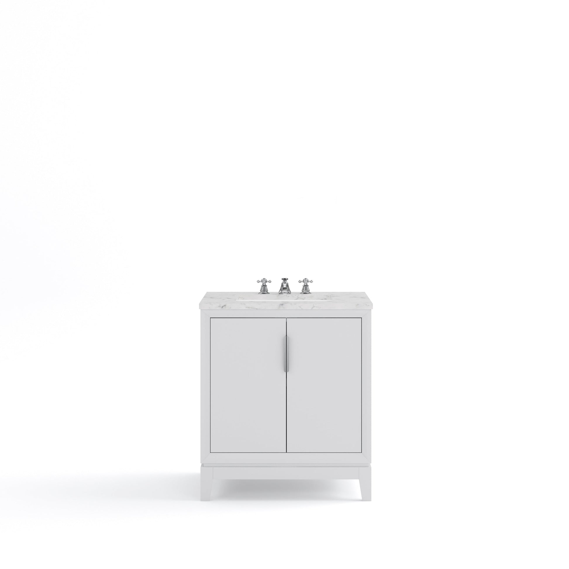 Water Creation EL30CW01PW-000BX0901 ELIZABETH 30"W x 34.25"H Pure White Single-Sink Vanity with Carrara White Marble Countertop + Faucets (F2-0009-01-BX)