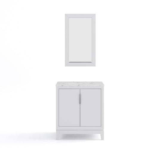 Water Creation EL30CW01PW-R21000000 ELIZABETH 30"W x 34.25"H Pure White Single-Sink Vanity with Carrara White Marble Countertop + Mirror