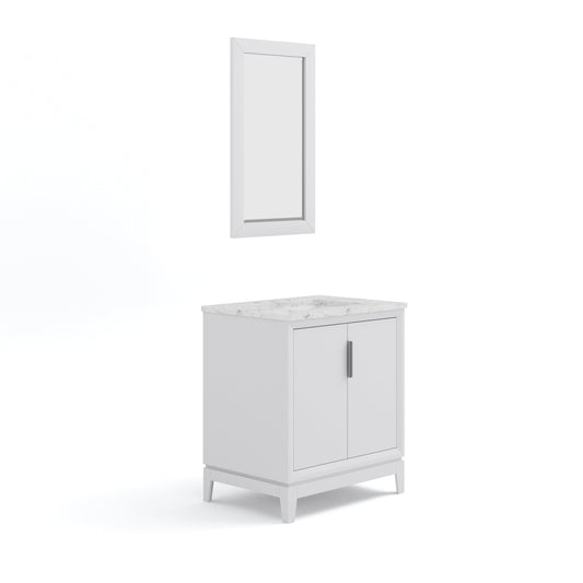 Water Creation EL30CW01PW-R21000000 ELIZABETH 30"W x 34.25"H Pure White Single-Sink Vanity with Carrara White Marble Countertop + Mirror