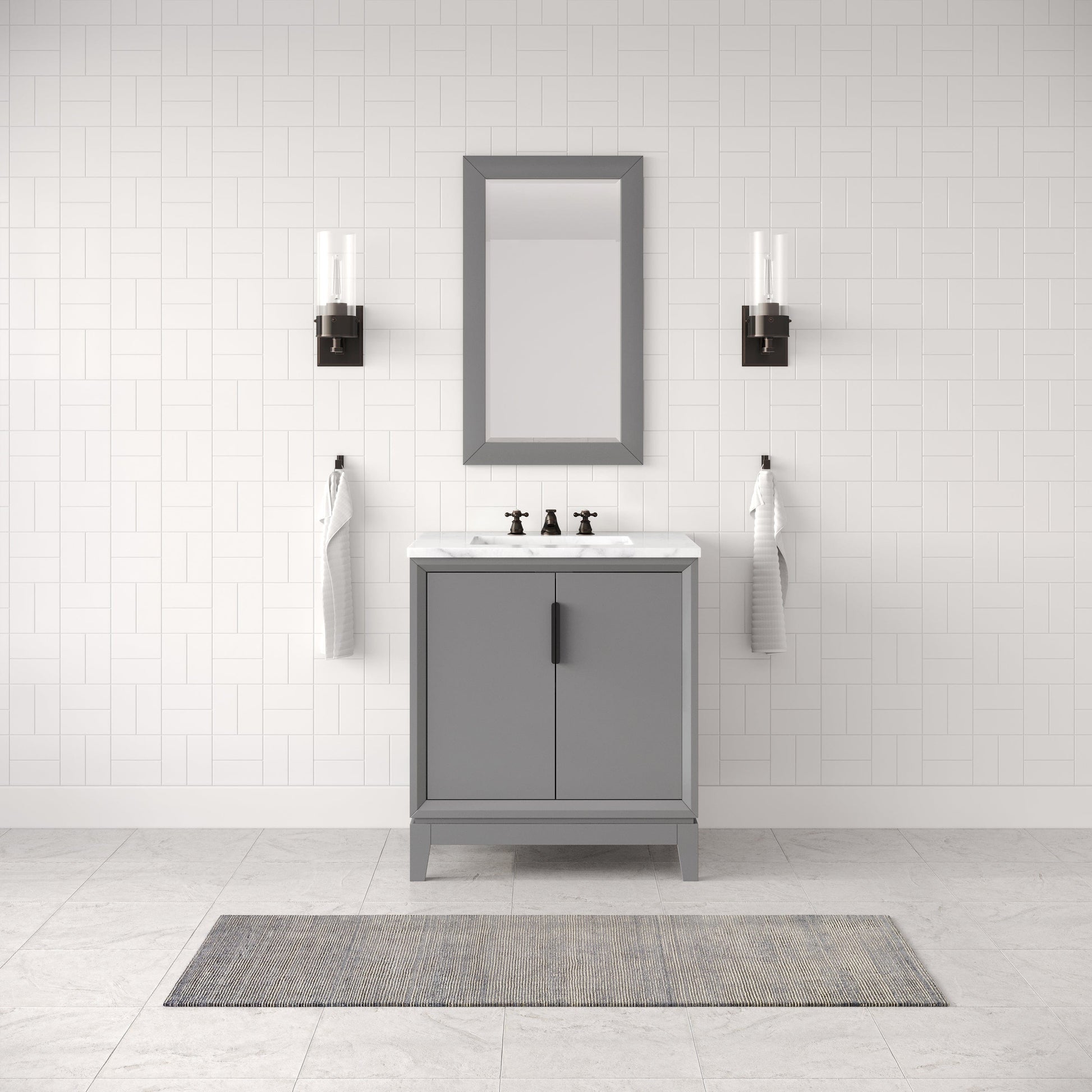 Water Creation EL30CW03CG-000000000 ELIZABETH 30"W x 34.25"H Cashmere Gray Single-Sink Vanity with Carrara White Marble Countertop (Vanity Only)