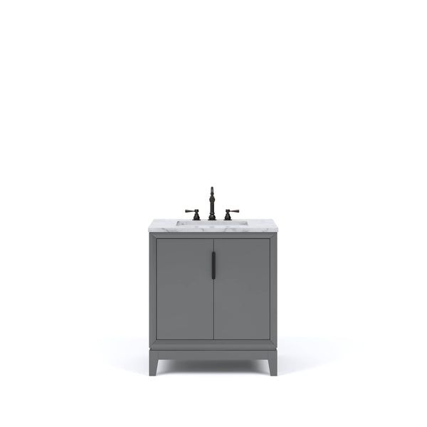 Water Creation EL30CW03CG-000TL1203 ELIZABETH 30W x 34.25H Cashmere Gray Single-Sink Vanity with Carrara White Marble Countertop + Faucets (F2-0012-03-TL)