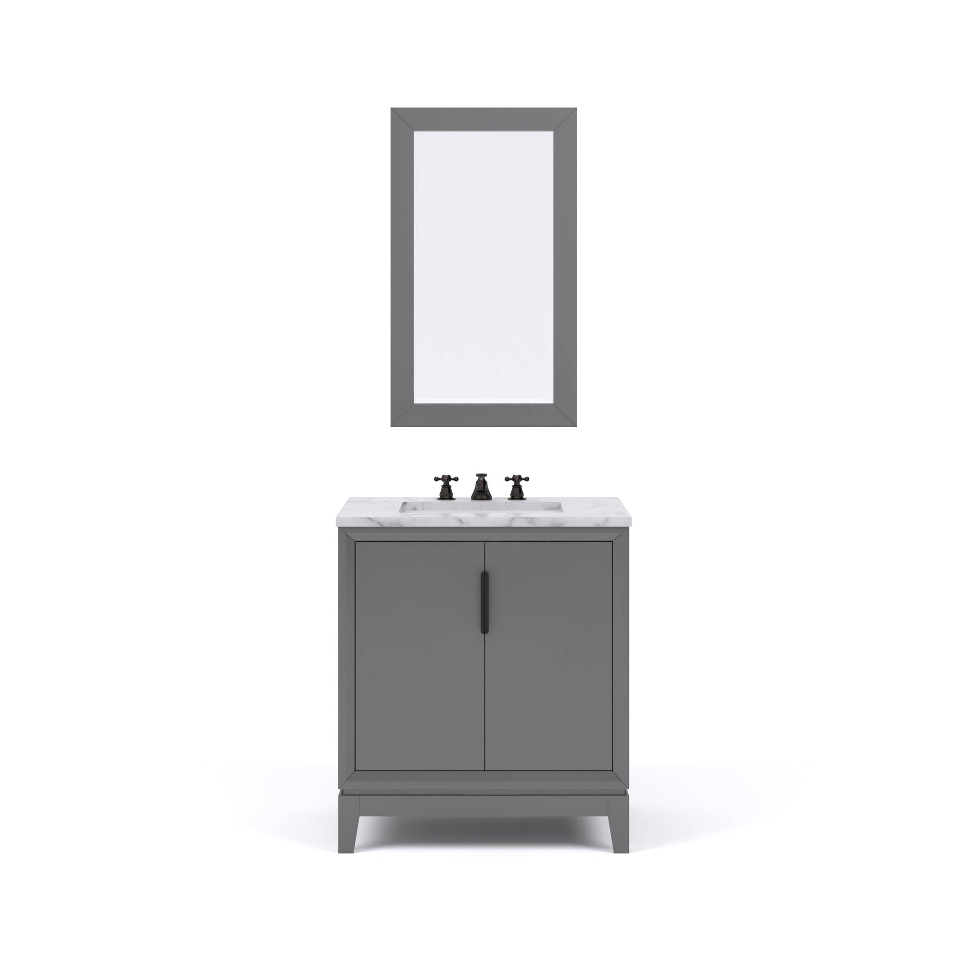 Water Creation EL30CW03CG-R21BX0903 ELIZABETH 30"W x 34.25"H Cashmere Gray Single-Sink Vanity with Carrara White Marble Countertop + Faucets & Mirror (F2-0009-03-BX)