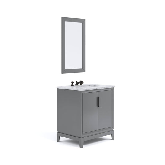 Water Creation EL30CW03CG-R21BX0903 ELIZABETH 30"W x 34.25"H Cashmere Gray Single-Sink Vanity with Carrara White Marble Countertop + Faucets & Mirror (F2-0009-03-BX)