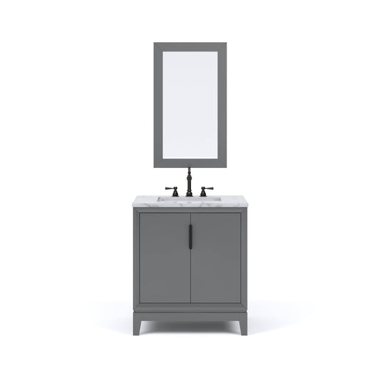 Water Creation EL30CW03CG-R21TL1203 ELIZABETH 30"W x 34.25"H Cashmere Gray Single-Sink Vanity with Carrara White Marble Countertop + Faucets & Mirror (F2-0012-03-TL)