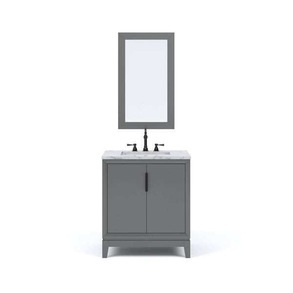 Water Creation EL30CW03CG-R21TL1203 ELIZABETH 30W x 34.25H Cashmere Gray Single-Sink Vanity with Carrara White Marble Countertop + Faucets & Mirror (F2-0012-03-TL)