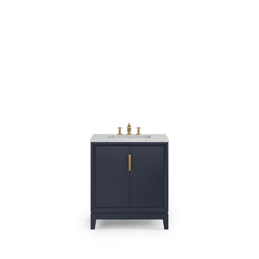 Water Creation EL30CW06MB-000FX1306 ELIZABETH 30"W x 34.25"H Monarch Blue Single-Sink Vanity with Carrara White Marble Countertop + Faucets (F2-0013-06-FX)