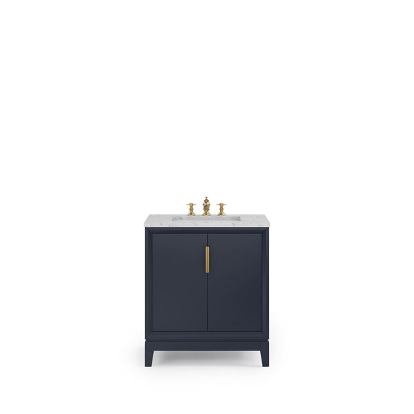 Water Creation EL30CW06MB-000FX1306 ELIZABETH 30W x 34.25H Monarch Blue Single-Sink Vanity with Carrara White Marble Countertop + Faucets (F2-0013-06-FX)