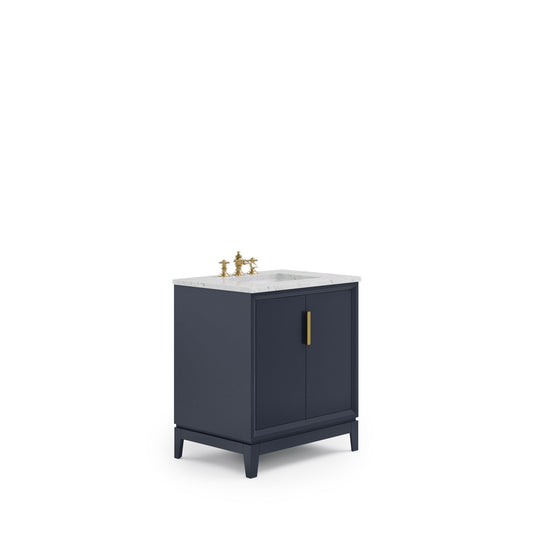 Water Creation EL30CW06MB-000FX1306 ELIZABETH 30"W x 34.25"H Monarch Blue Single-Sink Vanity with Carrara White Marble Countertop + Faucets (F2-0013-06-FX)