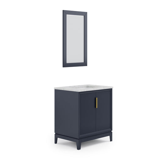 Water Creation EL30CW06MB-R21000000 ELIZABETH 30"W x 34.25"H Monarch Blue Single-Sink Vanity with Carrara White Marble Countertop + Mirror