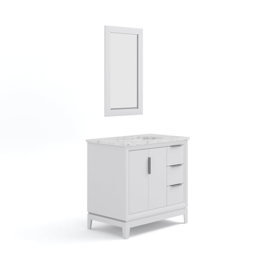 Water Creation EL36CW01PW-R21000000 ELIZABETH 36"W x 34.25"H Pure White Single-Sink Vanity with Carrara White Marble Countertop + Mirror