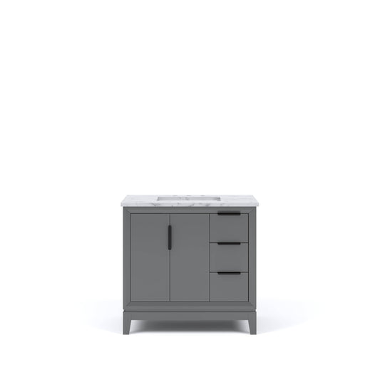 Water Creation EL36CW03CG-000000000 ELIZABETH 36"W x 34.25"H Cashmere Gray Single-Sink Vanity with Carrara White Marble Countertop (Vanity Only)