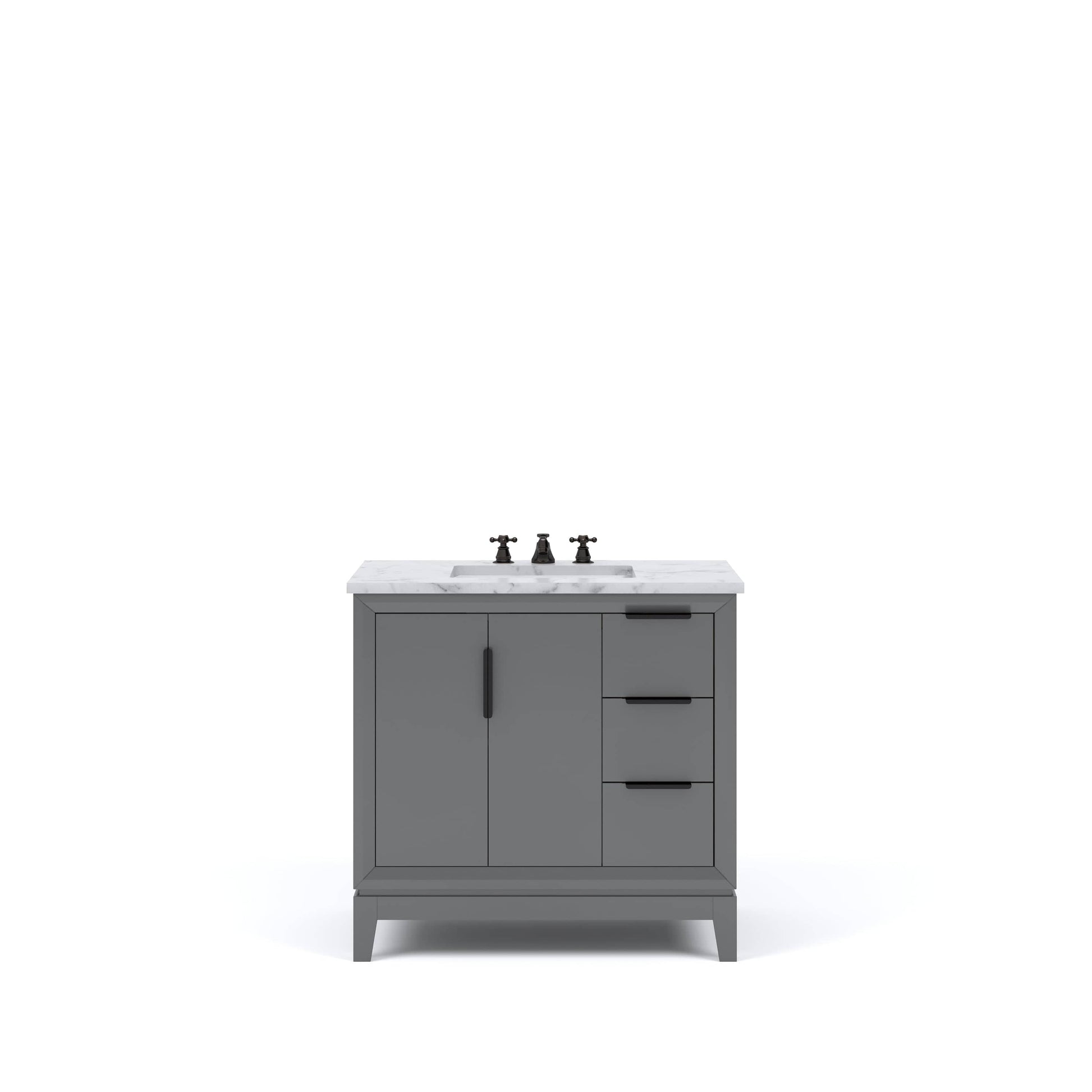 Water Creation EL36CW03CG-000BX0903 ELIZABETH 36"W x 34.25"H Cashmere Gray Single-Sink Vanity with Carrara White Marble Countertop + Faucets (F2-0009-03-BX)